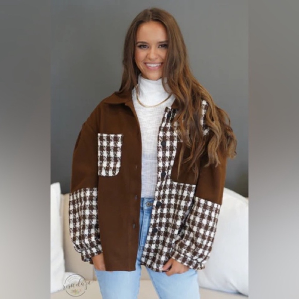 Brown and White Plaid Shacket